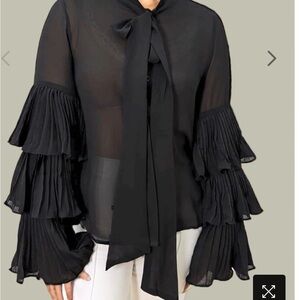 Chic Black Layered Sleeve Women's Blouse